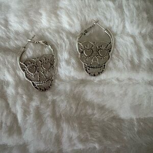 Silver Skull Hoop Earrings